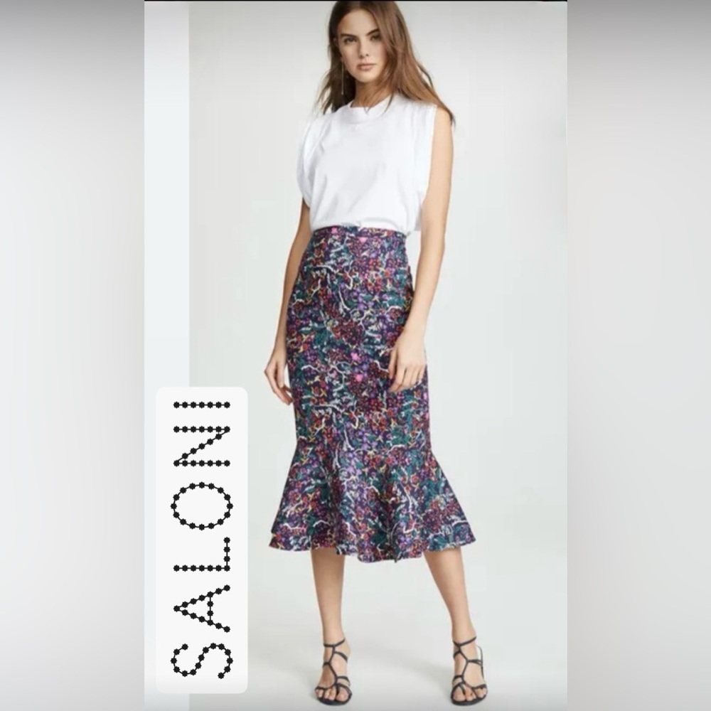 SALONI Portia Floral Midi Skirt in Woodland size 4